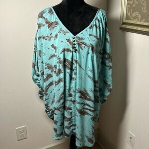Marianne Sz 3X Aqua coffee pullover dollman sleeves lightweight top blouse Sz 3X